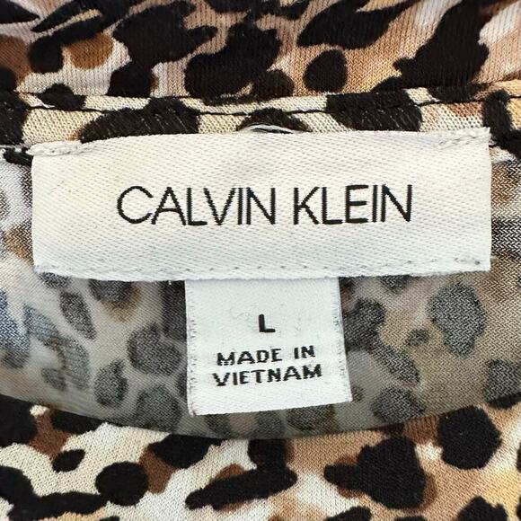 Calvin Klein Leopard Animal Print Split Sleeve knit Blouse Size Large - Picture 5 of 8